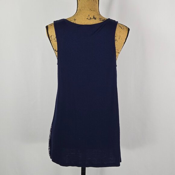 Maurices Navy Pink Floral Print Mixed Fabric Tank Top Lace Detail‎ Size M Boho - Picture 3 of 12